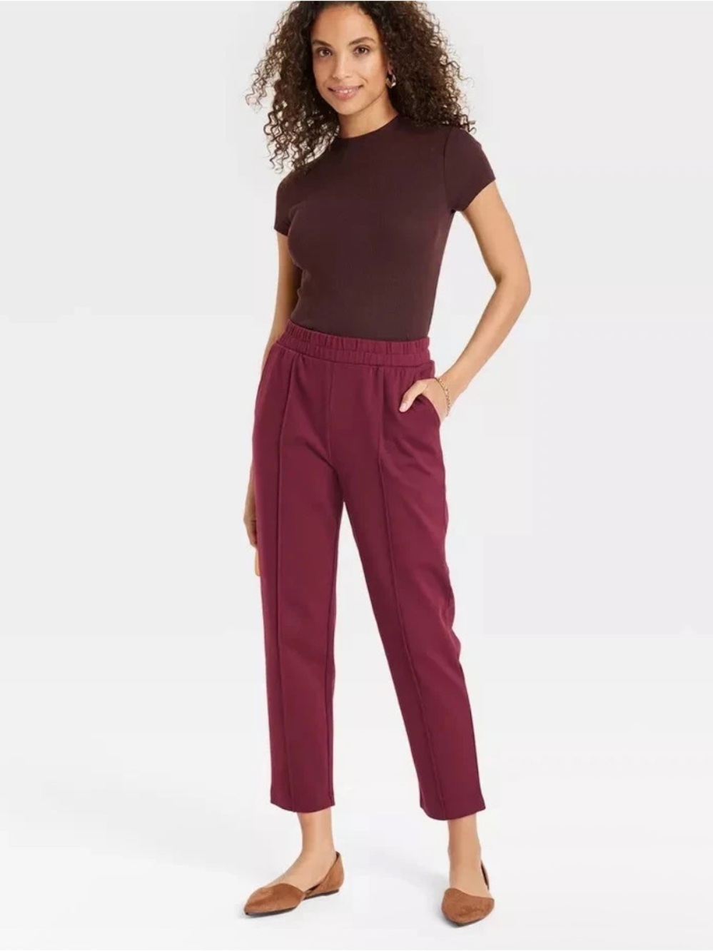 A New Day High-Rise Regular Fit Tapered Ankle Knit Pants Pull On Stretch